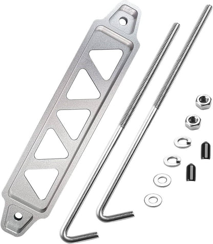 Bethesda Industrial Aluminum Car Battery Hold Tie Down Bracket Mount Kit w/ 10''J-Hooks Bolts Silver