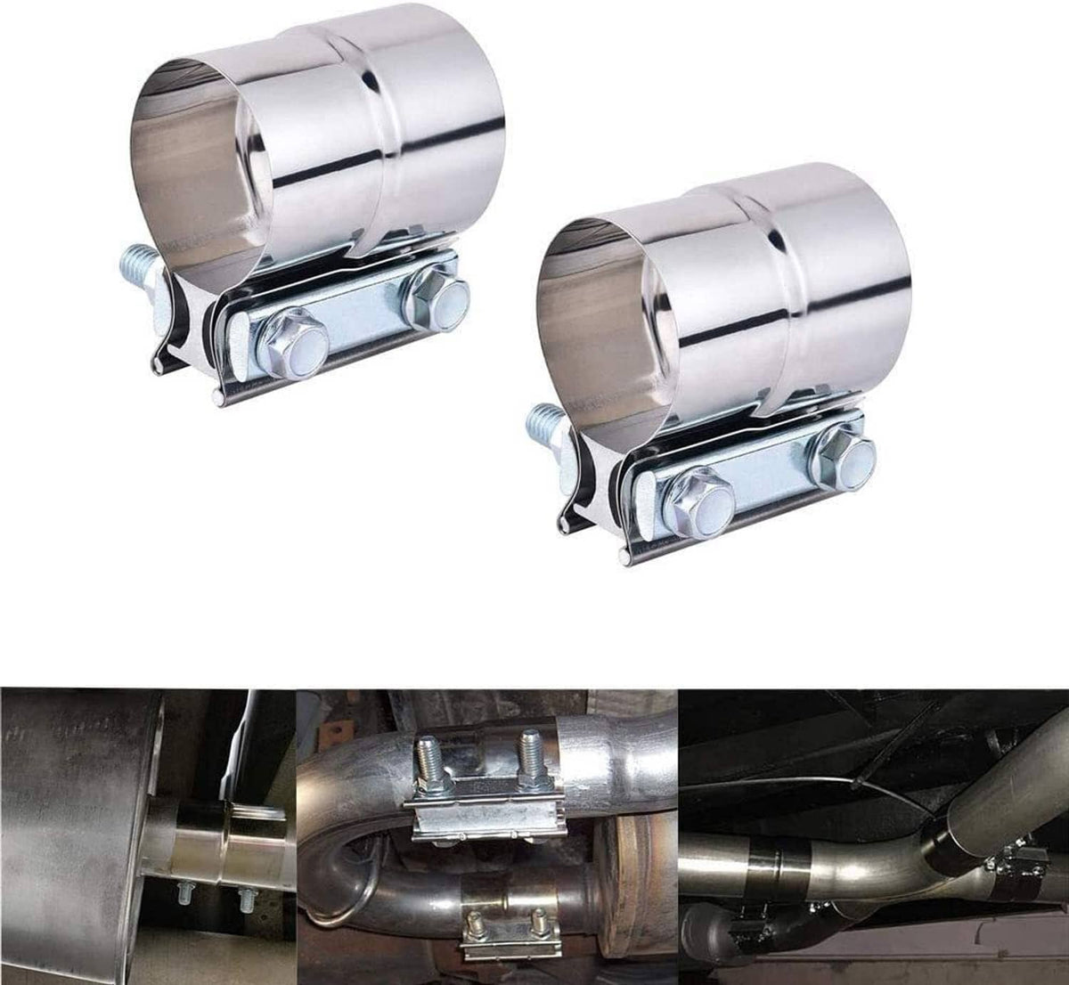 Bethesda Industrial 3inch Lap Joint Exhaust Band Clamp Muffler Sleeve Coupler Stainless Steel 2Pcs