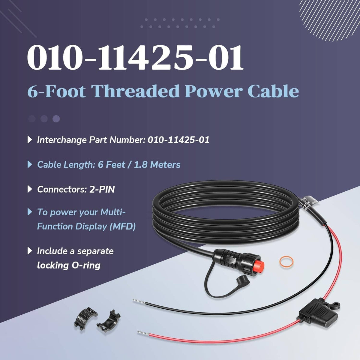 Bethesda Industrial Replace for Garmin 010-11425-01 Threaded Power Cable 6ft./1.8m for Garmin GLS