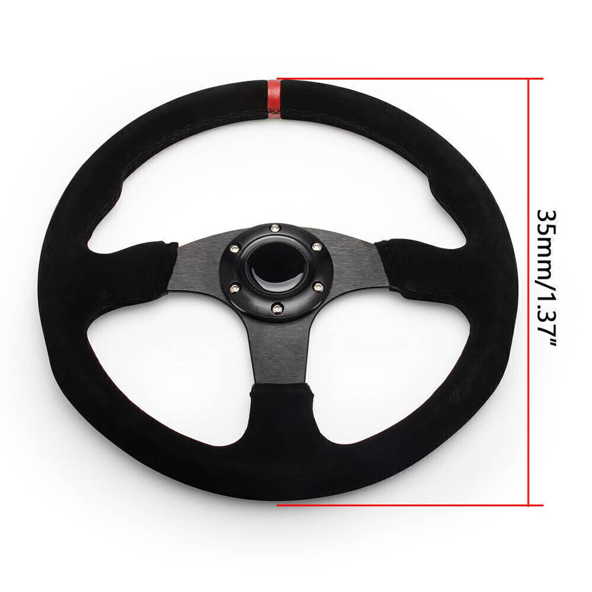 Bethesda Industrial 14" 350mm Racing Suede Leather Steering Wheel With Horn Button+Quick Release Kit