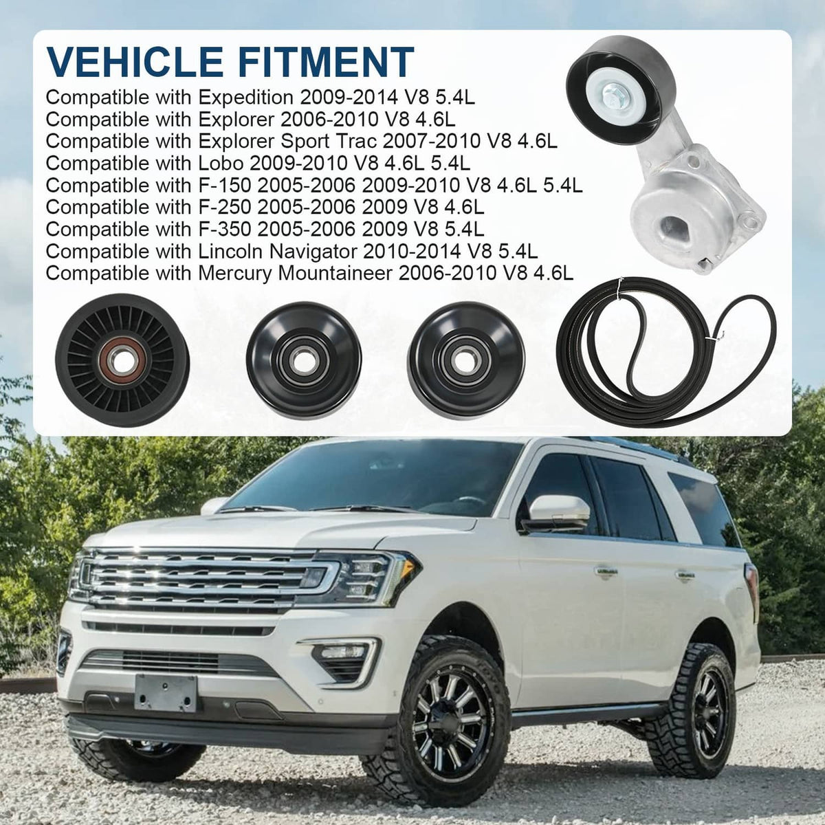 Bethesda Industrial Serpentine Belt Drive Component Kit Fit 2005-2014 Ford F-150 Lincoln Mercury V8