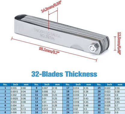 Bethesda Industrial Spark Plug Gap Tool & 32 Blades Metric Feeler Gauge Gap Filler Measuring Tools