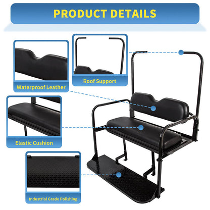 Bethesda Industrial Flip Folding Rear Seat Cushions Pad w/Roof Support For EZGO TXT 1995+ Golf Cart