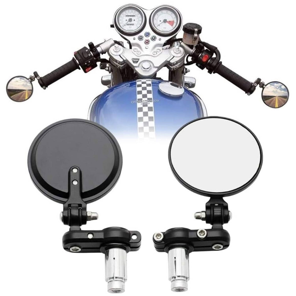 Bethesda Industrial Cafe Racer Motorcycle 7/8" Handle Bar End Mirrors For Honda Yamaha Suzuki DM
