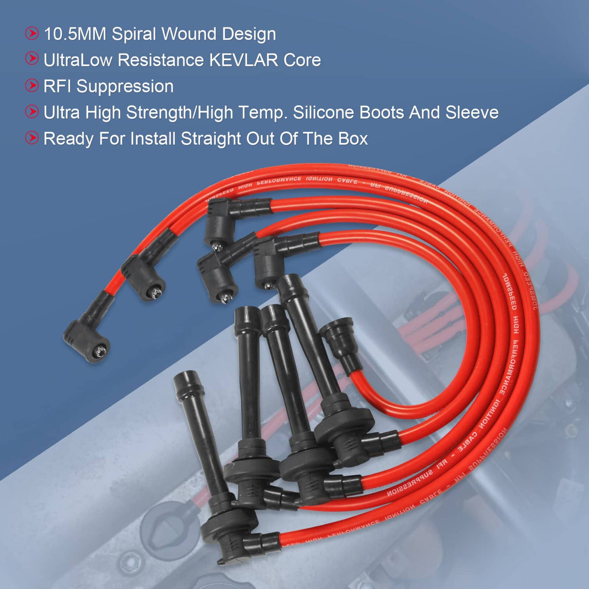 Bethesda Industrial JDMSPEED RED 10.5MM SPARK PLUG WIRE SET FIT 1998-2002 HONDA ACCORD 2.3L DX LX EX