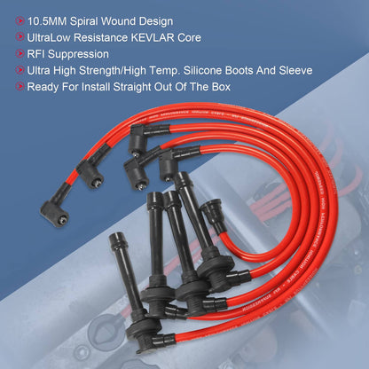 Bethesda Industrial JDMSPEED RED 10.5MM SPARK PLUG WIRE SET FIT 1998-2002 HONDA ACCORD 2.3L DX LX EX