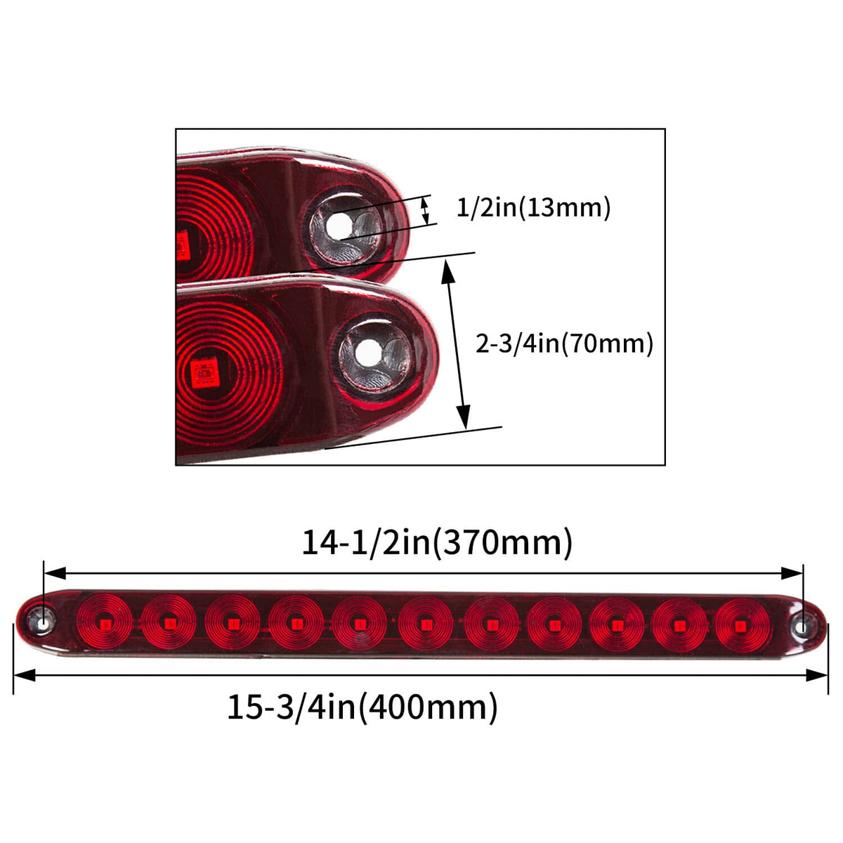 Bethesda Industrial 2 pcs 16" Red Trailer Truck Light Bar 11 LED chips Turn Rear Brake Lamp Strip