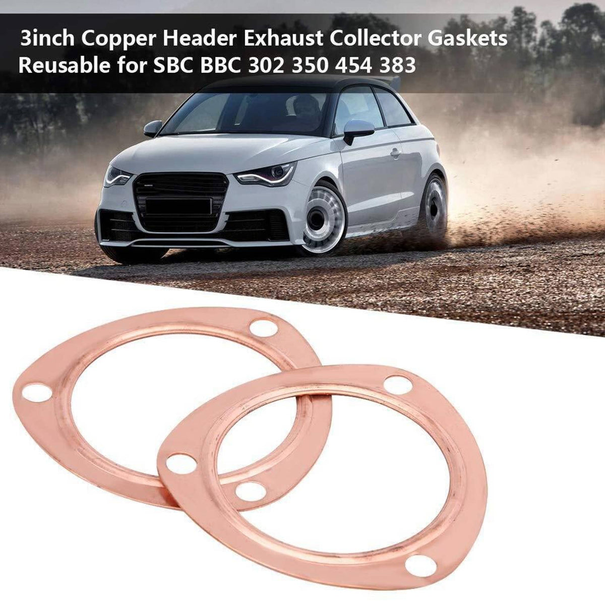 Bethesda Industrial New Set 3" Copper Header Exhaust Collector Gaskets Flanges 3 Bolt Universal