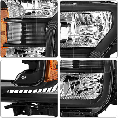 Bethesda Industrial Headlights For 2018-2020 Ford F150 Halogen Headlamps Black Clear  Right+Left