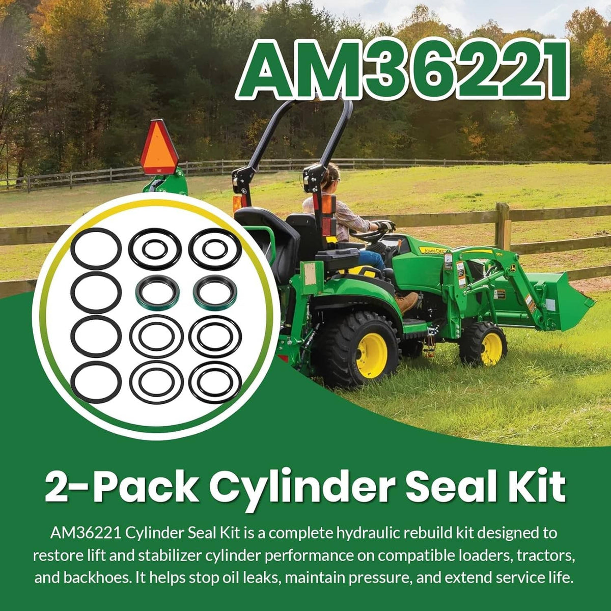 Bethesda Industrial 2 Pack AM36221 Stabilizer Cylinder Seal Kit for John Deere Rod: 1.125” Bore: 2”