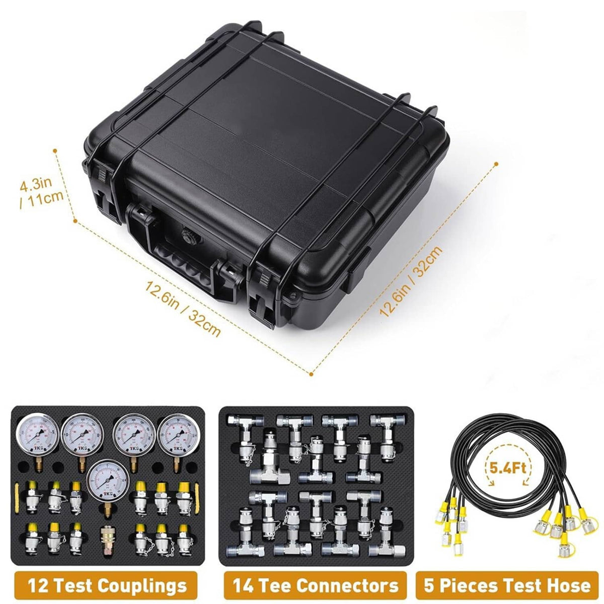Bethesda Industrial 60Mpa Hydraulic Pressure Test Kit 5 Gauges 13 Couplings 14 Tee Connectors 5 Hose