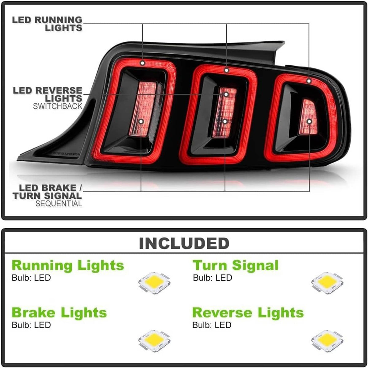 Bethesda Industrial For 2010-2014 Ford Mustang Full LED w/ Sequential Tail Lights Black Brake Lamps