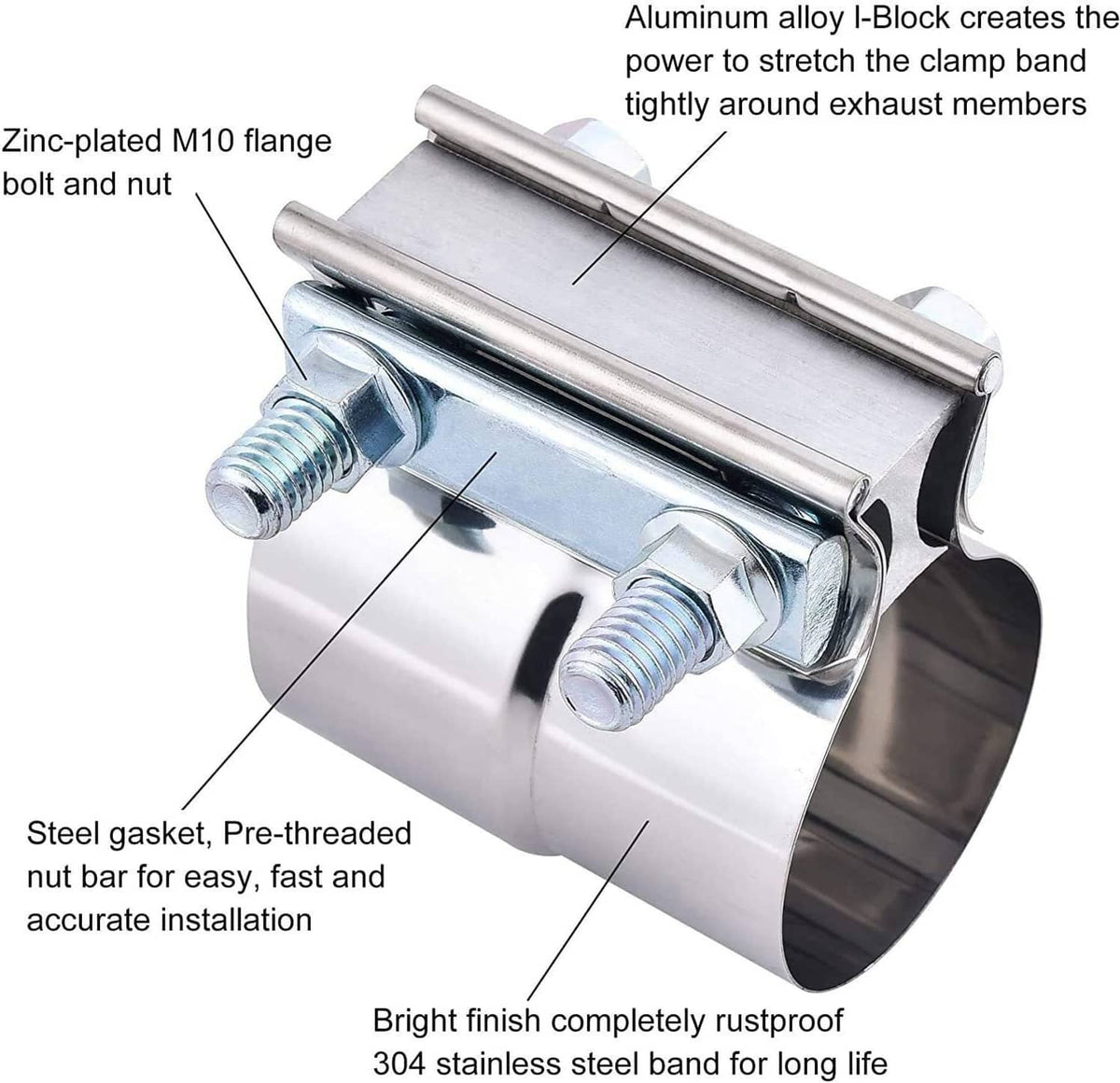 Bethesda Industrial 3inch Lap Joint Exhaust Band Clamp Muffler Sleeve Coupler Stainless Steel 2Pcs