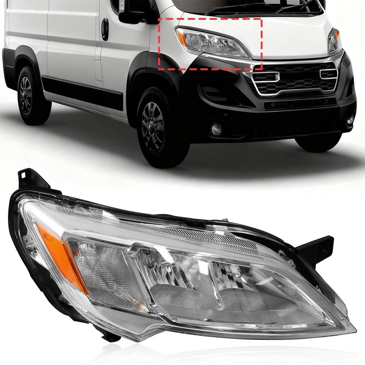 Bethesda Industrial Right Passenger Side Headlight Halogen For 2023-26 Dodge Ram Promaster 1500 2500