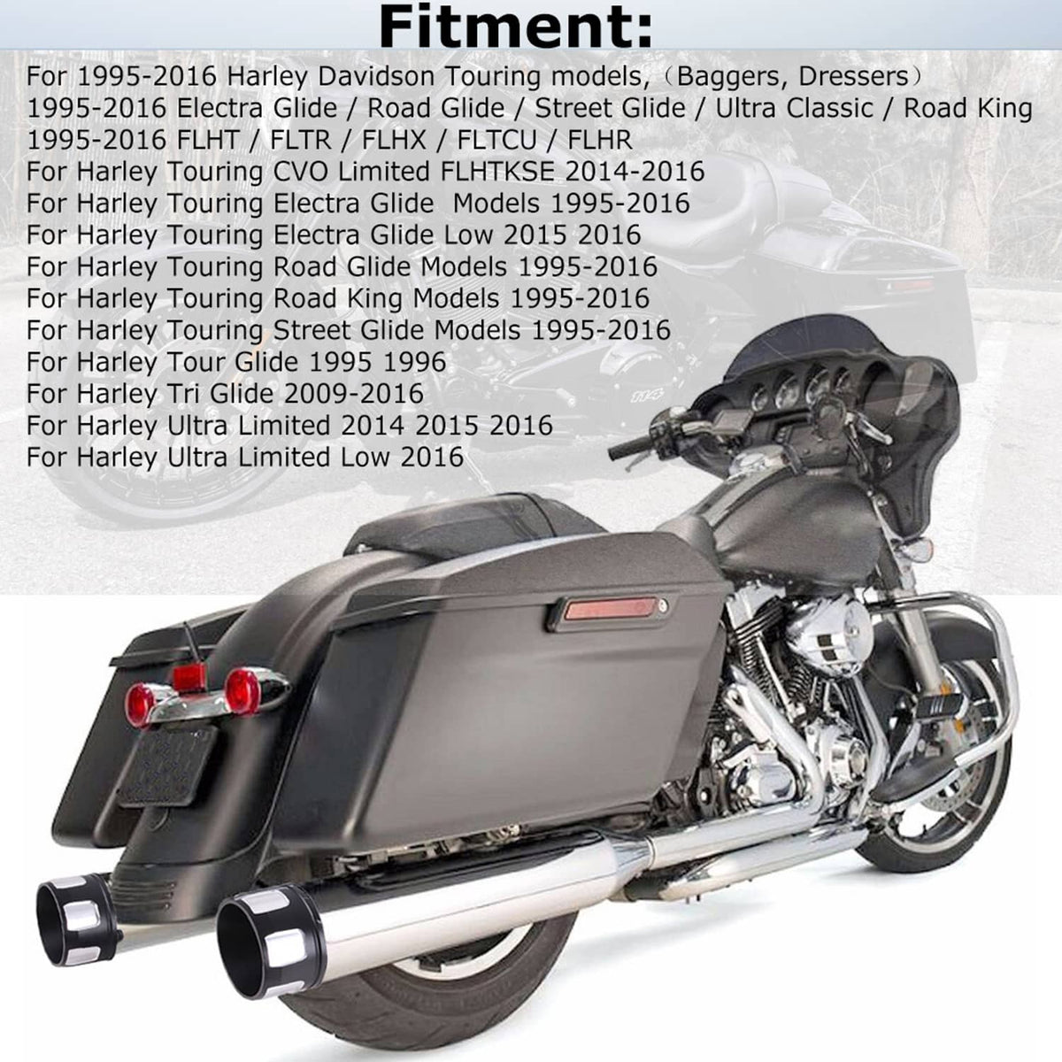 Bethesda Industrial 4" Megaphone Slip-On Exhaust Pipe Mufflers For Harley Electra Glide Road King
