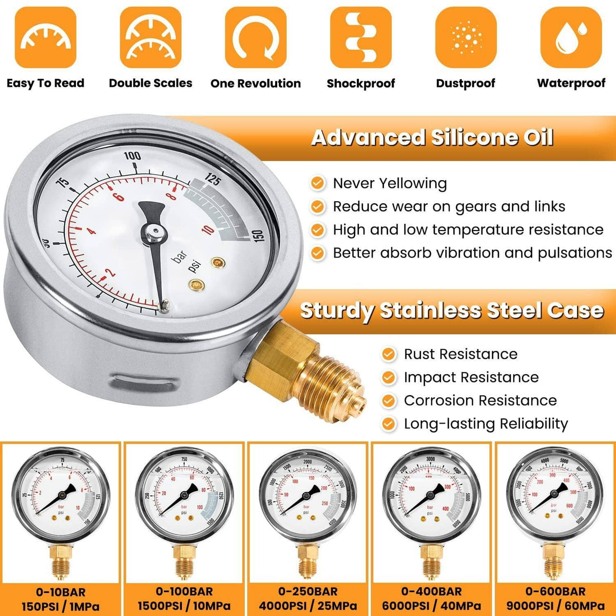 Bethesda Industrial 60Mpa Hydraulic Pressure Test Kit 5 Gauges 13 Couplings 14 Tee Connectors 5 Hose