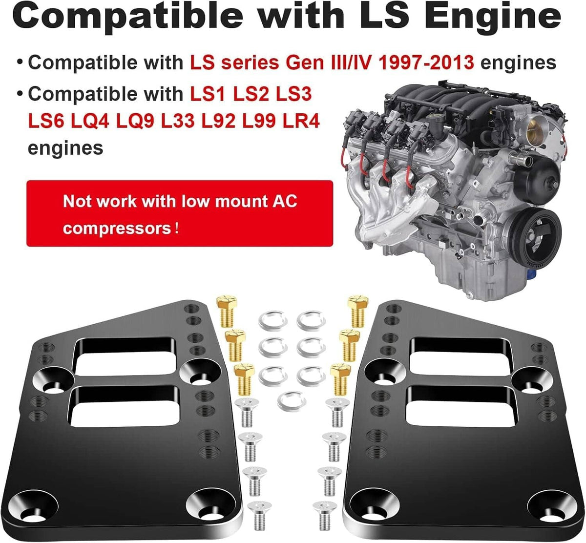 Bethesda Industrial Black Billet LS Engine Mounts Motor Mount Adapter Plates for LS Swap LS1 LS2 LS3