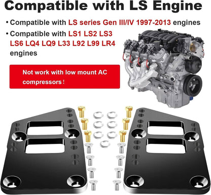 Bethesda Industrial Black Billet LS Engine Mounts Motor Mount Adapter Plates for LS Swap LS1 LS2 LS3