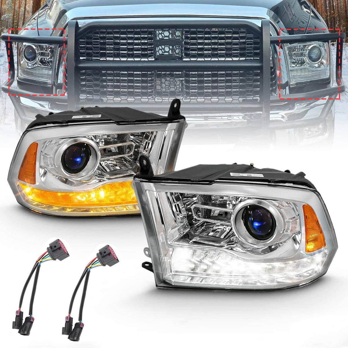Bethesda Industrial Fit For 2009-2018 Dodge Ram 1500 2500 3500 Chrome Projector Headlights w/LED DRL