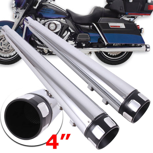 Bethesda Industrial Chrome Megaphone Slip-On Exhaust Pipes Mufflers 4in For Harley Touring 1995-2016