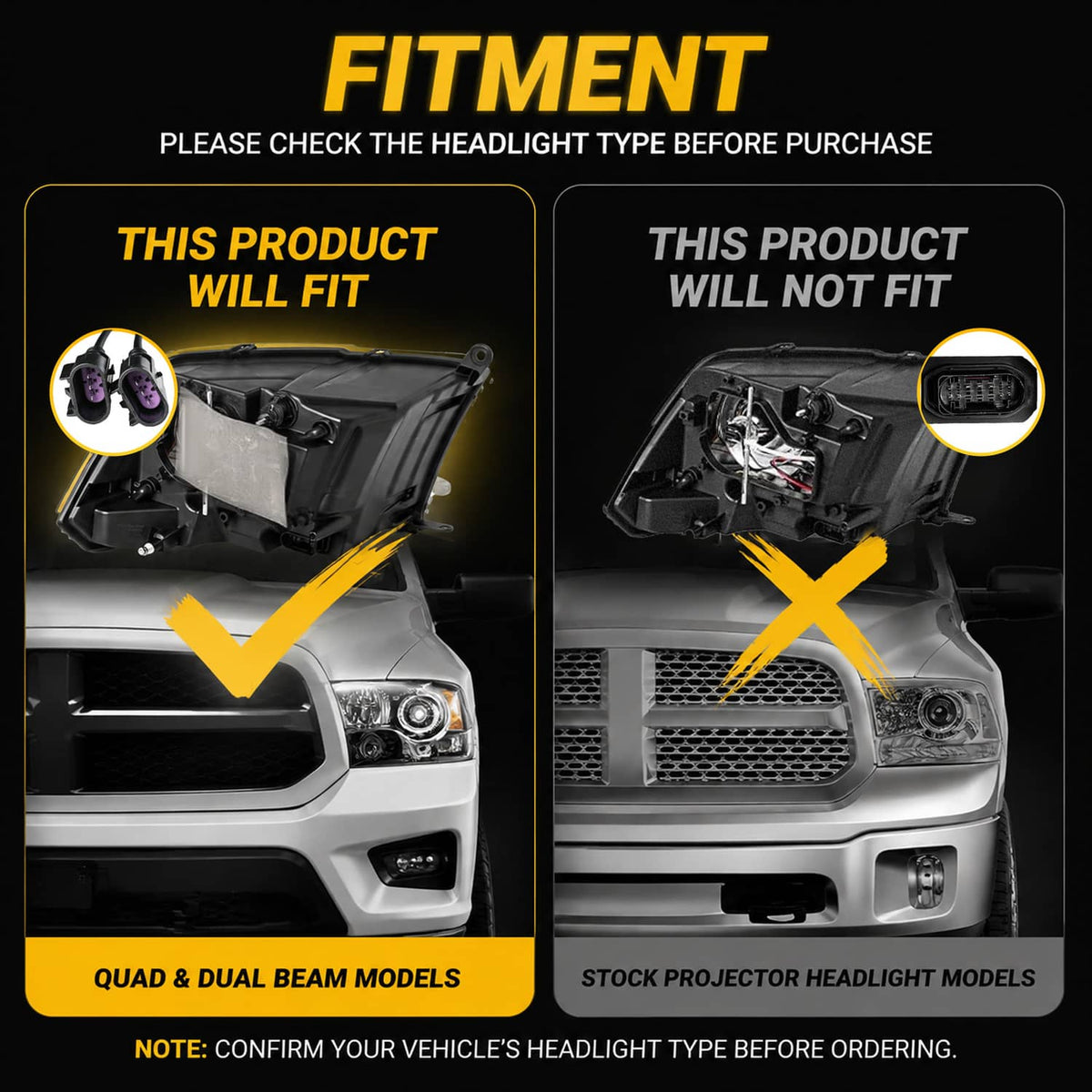 Bethesda Industrial For 2009-2018 Dodge Ram 1500 2500 3500 Black Projector Headlights with LED DRL