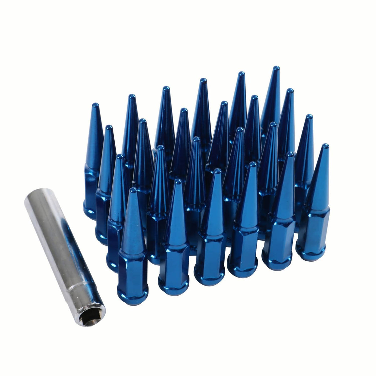 Bethesda Industrial 24PCS M14x1.5 Spike Lug Nuts 4.5 Tall Blue For 6 Lug GMC Chevy Ford With Key