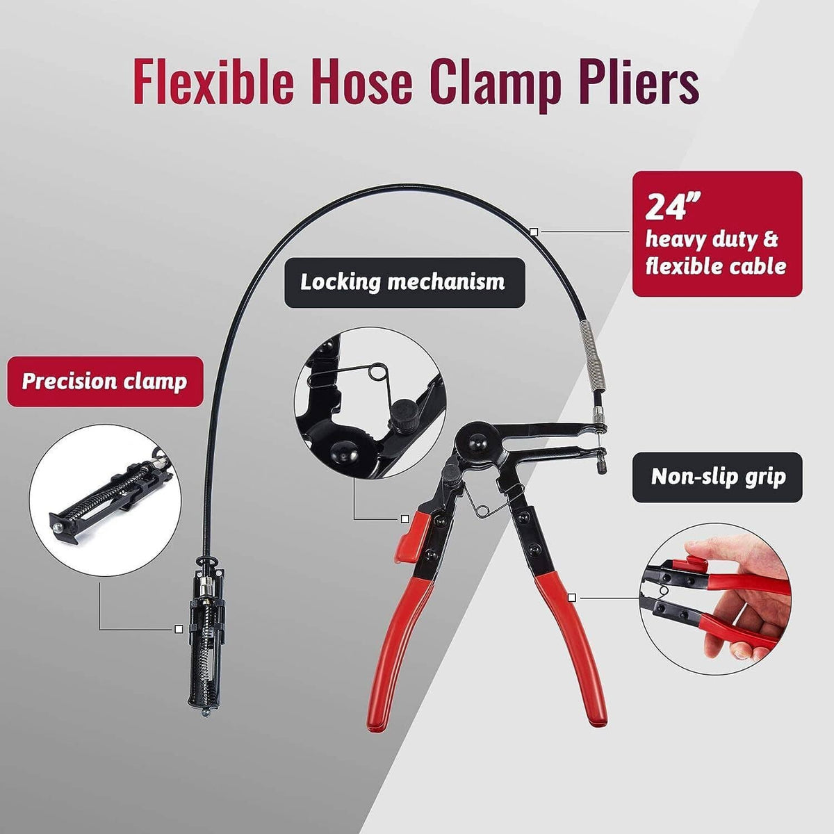 Bethesda Industrial Flexible Automotive Hose Clamp Clip Plier Tool Set Swivel Jaw Flat Angled Band