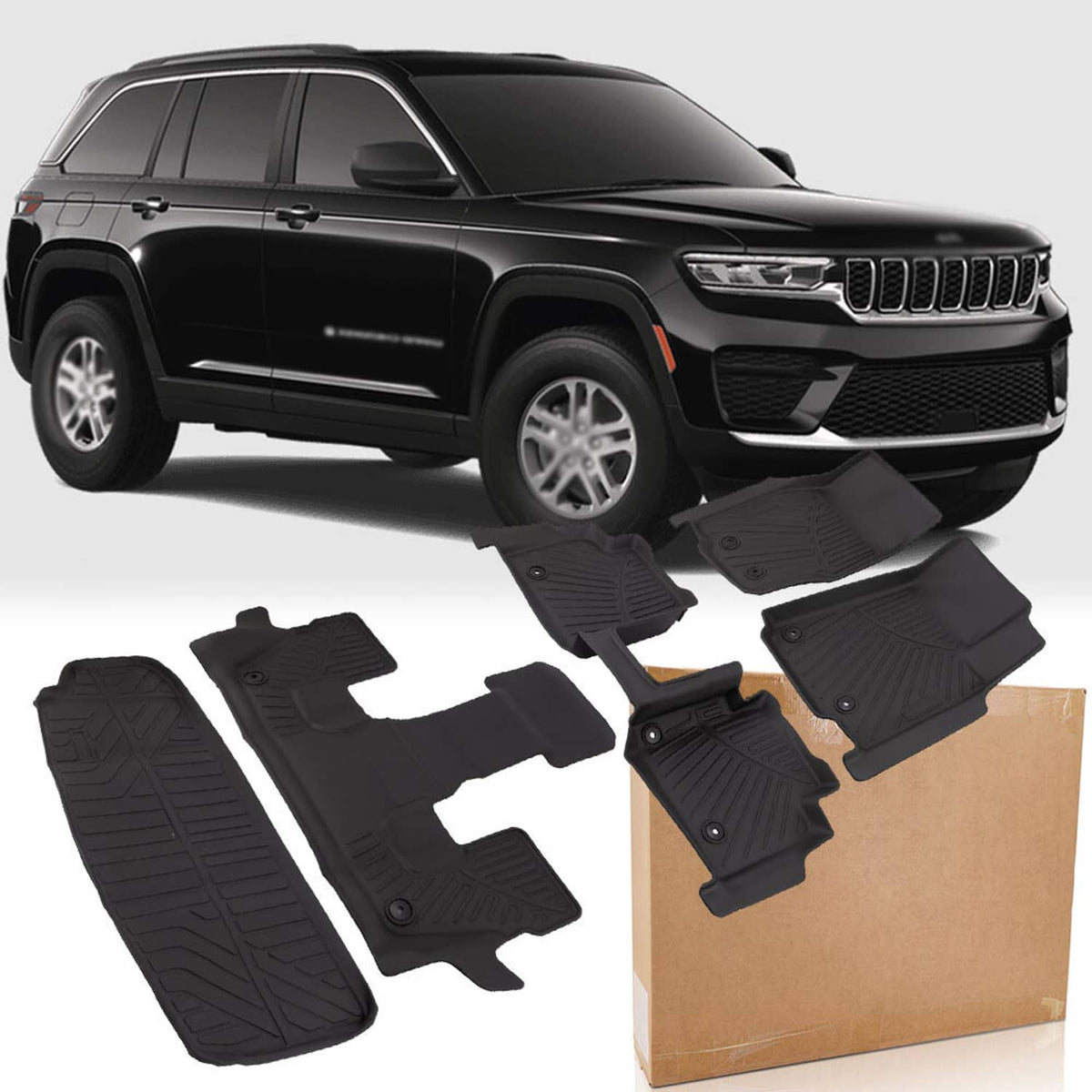 Bethesda Industrial All Weather Front Rear Floor Mats & Cargo Liners For Jeep Grand Cherokee L 21-25
