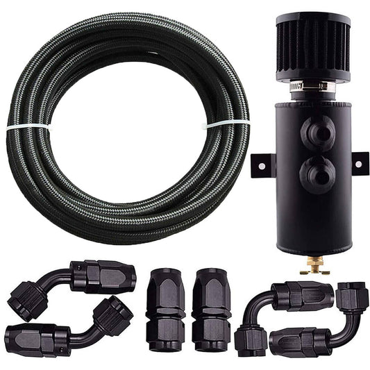 Bethesda Industrial Oil Catch Can Reservoir Tank 10AN 2 Port Dual Breather Filter Baffled+ 10FT Hose