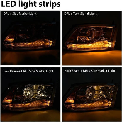 Bethesda Industrial For 2009-2018 Dodge Ram 1500 2500 3500 Pickup w/LED Projector Chrome Headlights
