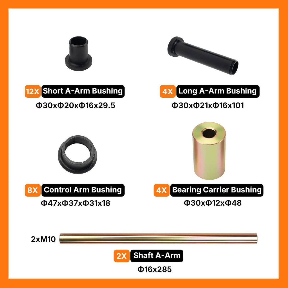 Bethesda Industrial Rear Left & Right A-Arm Bushing Shafts Blots Kit for 03-10 Polaris Sportsman 500