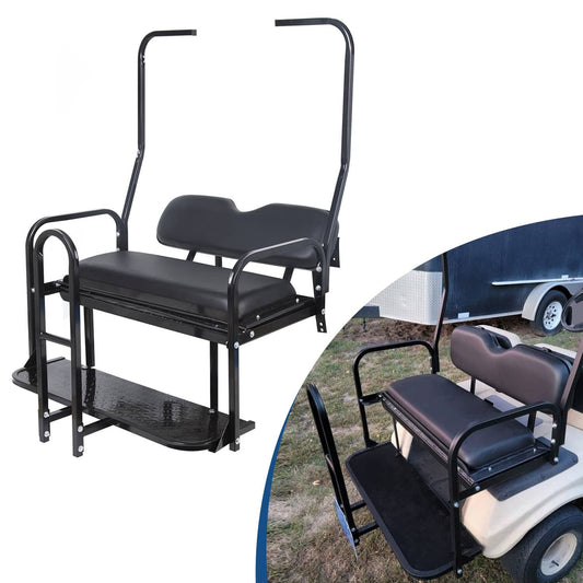 Bethesda Industrial Rear Flip Seat Kit & Cargo Bed For 1982-2000 Club Car DS Golf Cart w/ Grab Bar