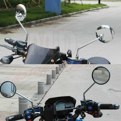 Bethesda Industrial 2Pcs Motorcycle Rearview Mirror Set M10/10mm Chrome Round Shape (Classic Style)