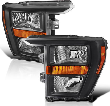 Bethesda Industrial For 2021 2022 2023 Ford F150 Halogen Black Headlights Headlamps Pair Left+Right