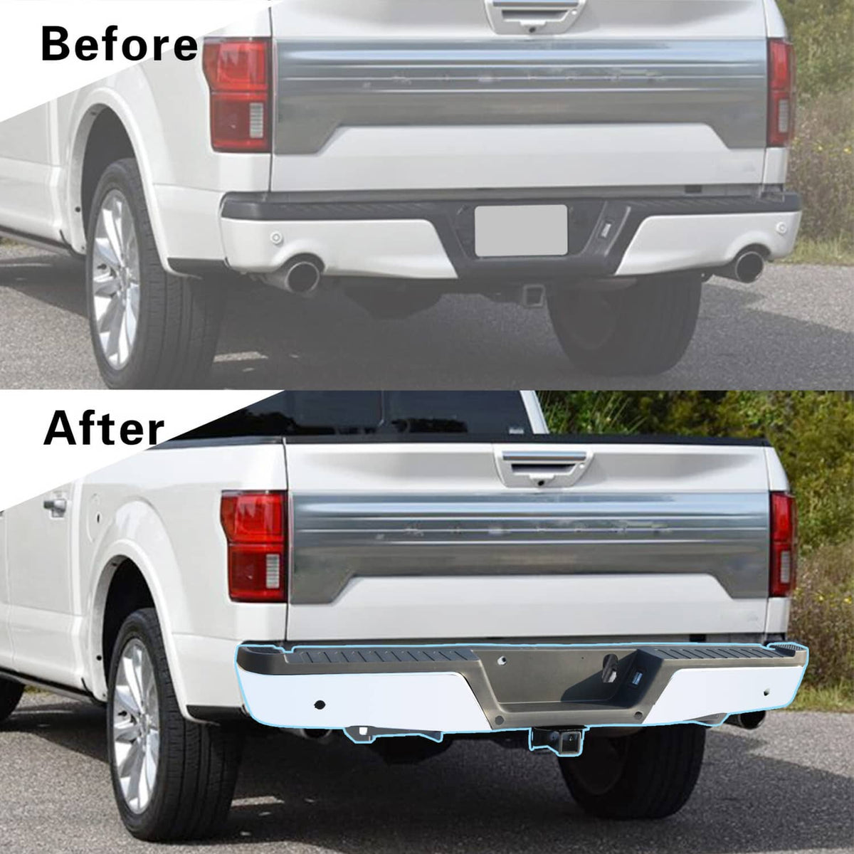 Bethesda Industrial Rear Bumper Assembly Chrome Steel For 2015-2019 Ford F150 w/Towing&Park Sensor