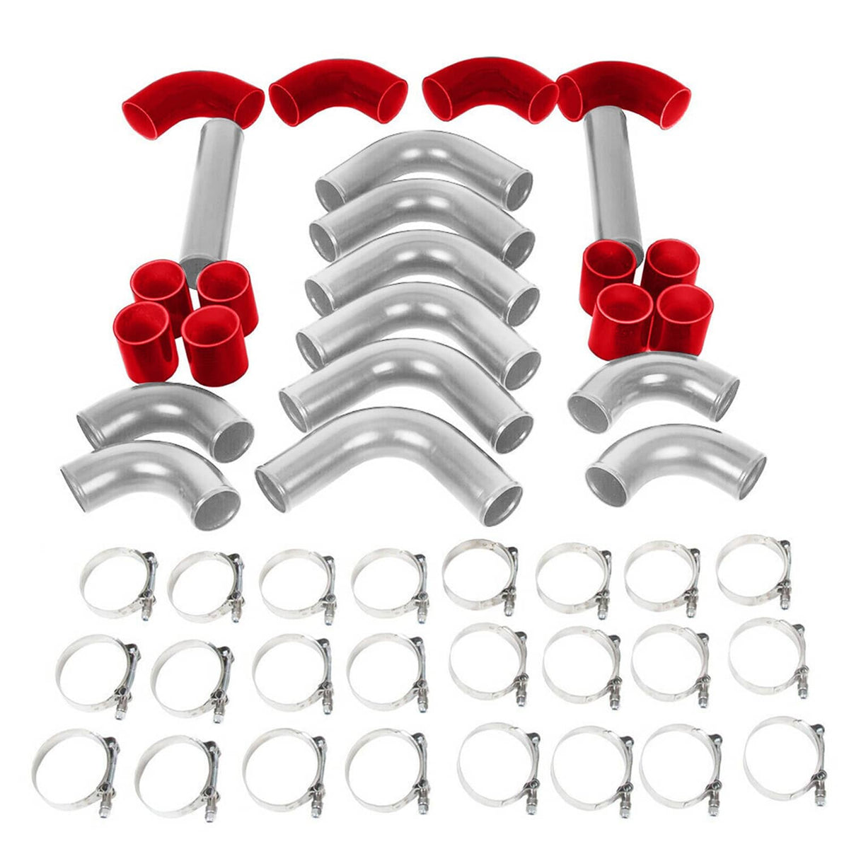 Bethesda Industrial 3" DIY Polished Intercooler Piping w/ U Pipe Red Silicone Coupler + Clamp Kit