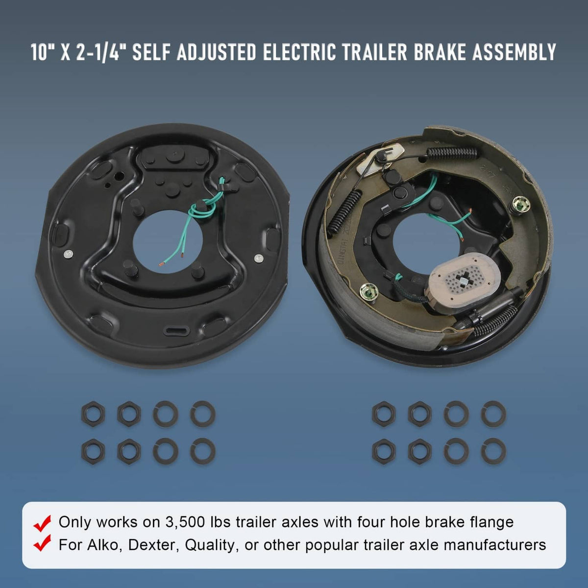Bethesda Industrial 2 Pairs 3500 lbs Electric Trailer Brake 10"x2-1/4" Self-Adjusting Assembly
