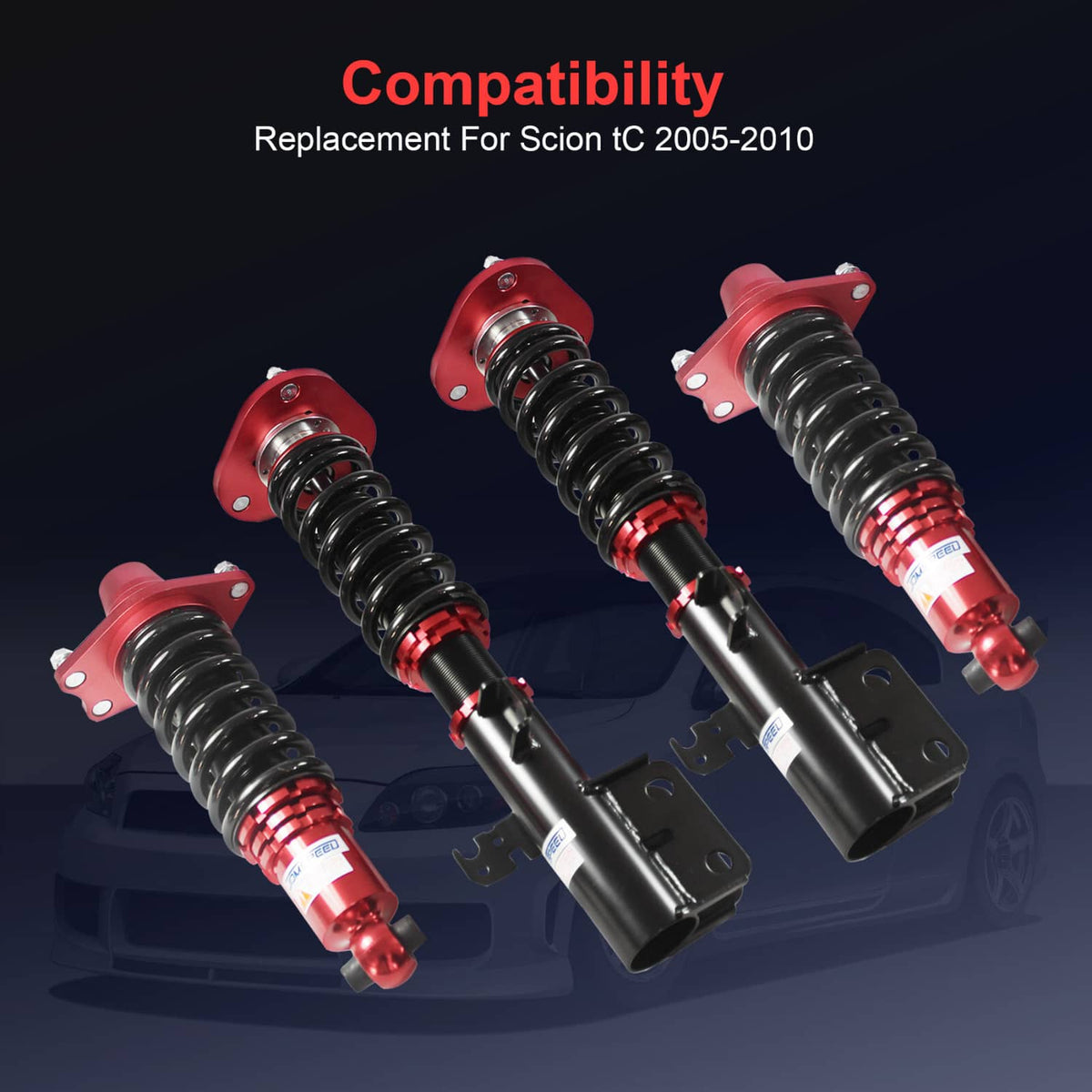 Bethesda Industrial Red Front & Rear Full Coilover Struts Adjustable Height For 2005-2010 Scion tC
