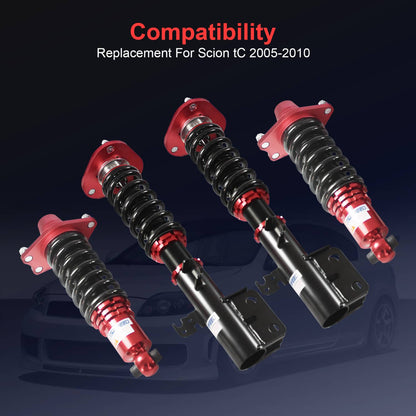 Bethesda Industrial Red Front & Rear Full Coilover Struts Adjustable Height For 2005-2010 Scion tC