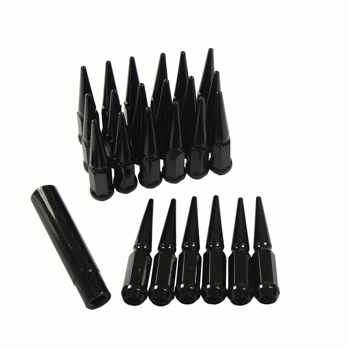 Bethesda Industrial 24PCS Spike Lug Nuts 14x1.5 Black For Chevy Silverado Tahoe 4.4" Tall with Key