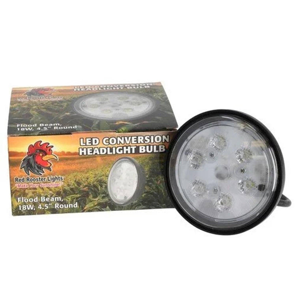 Bethesda Industrial Red Rooster® LED Conversion Headlight Bulb - Flood Beam Pigtail 18W 4.5" Round