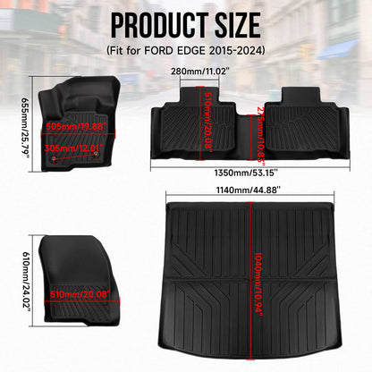Bethesda Industrial 3D TPE Floor Mats with Cargo Liner Full Set For Ford Edge All Weather 2015-2024