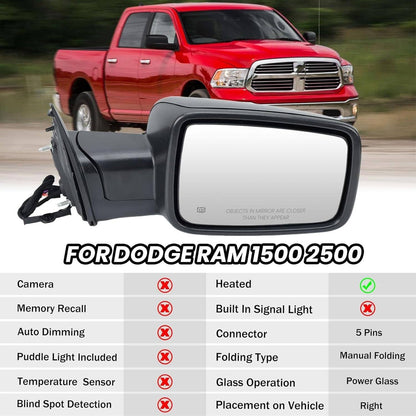 Bethesda Industrial Right/Passenger Side For 13-19 Ram 1500 Manual Fold+Heated+LED Signal Mirror New