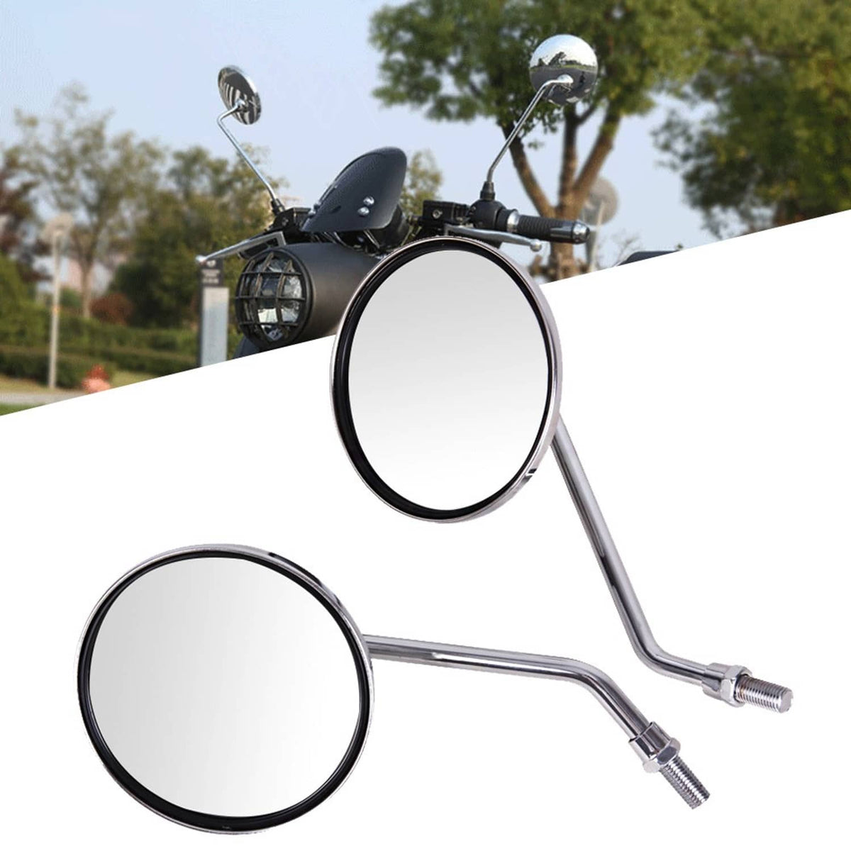 Bethesda Industrial Chrome Motorcycle Classic Round Rearview Side Mirrors 10mm For Honda CB 350 450