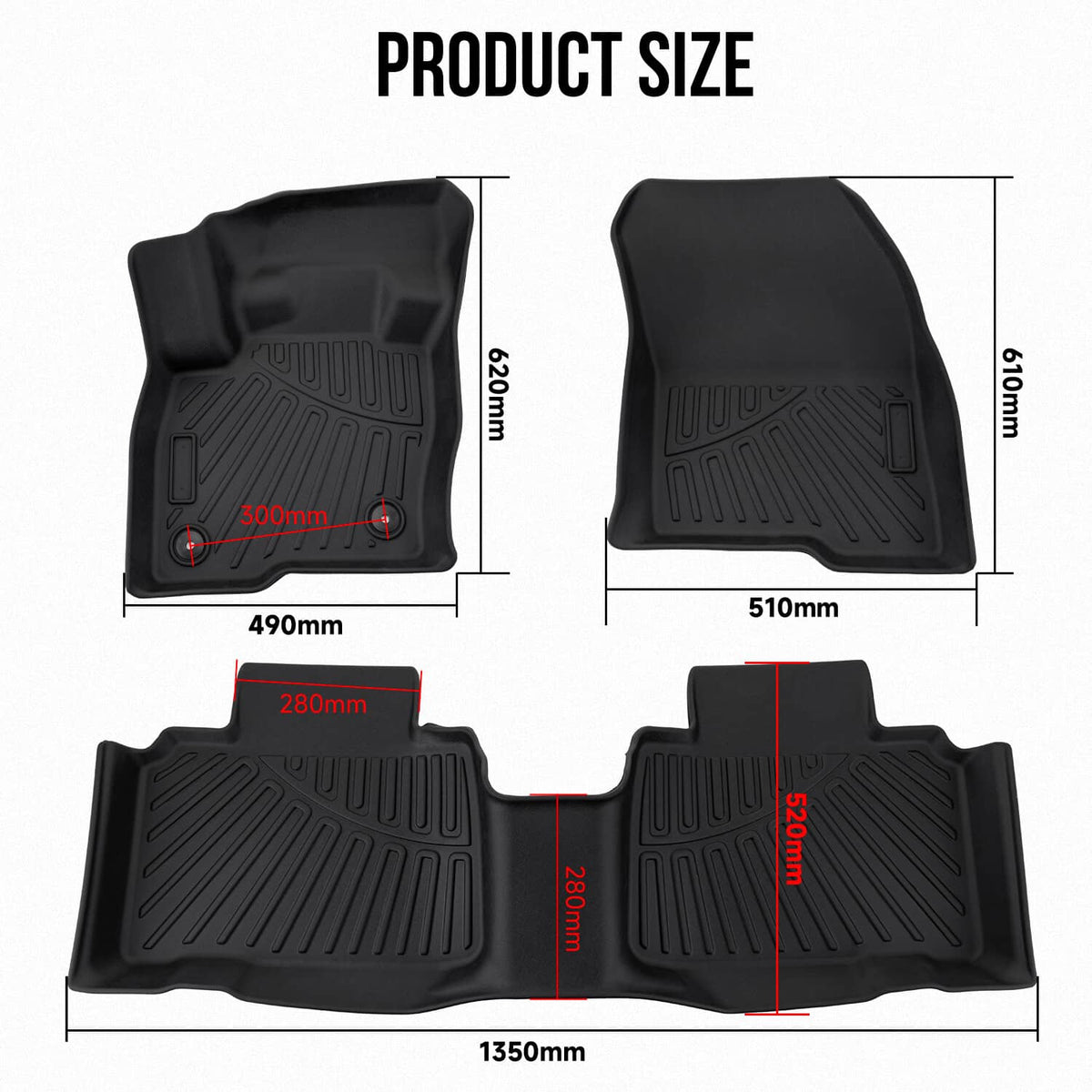 Bethesda Industrial All Weather 3D Mold Floor Mats for 2015-2024 Ford Edge 1st & 2nd Rows Car Liners