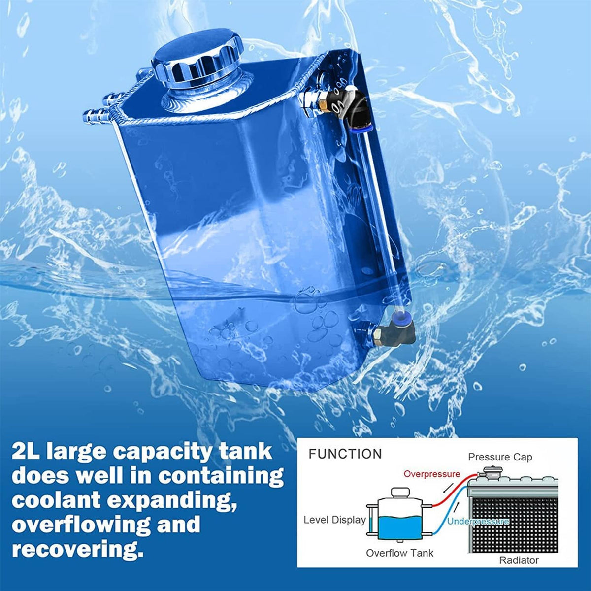 Bethesda Industrial Universal 2L Aluminum Coolant Radiator Overflow Recovery Water Tank Bottle New