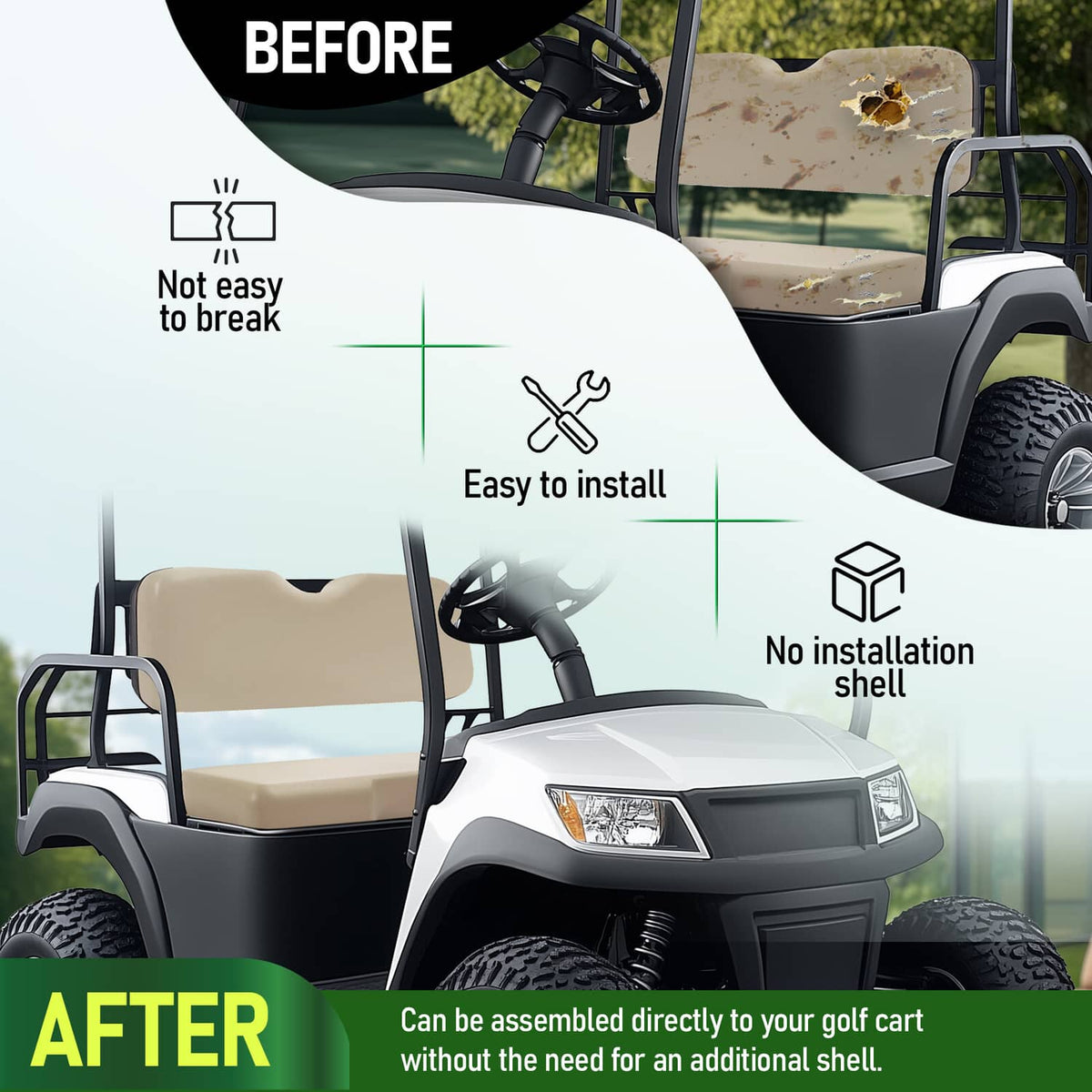 Bethesda Industrial Tan Golf Cart Front Seat Cushion Cover + Seat Back Cover For EZGO RXV 2008-Up