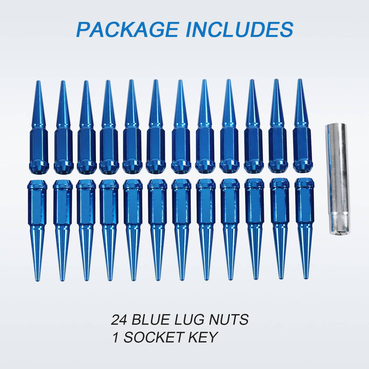 Bethesda Industrial 24PCS M14x1.5 Spike Lug Nuts 4.5 Tall Blue For 6 Lug GMC Chevy Ford With Key