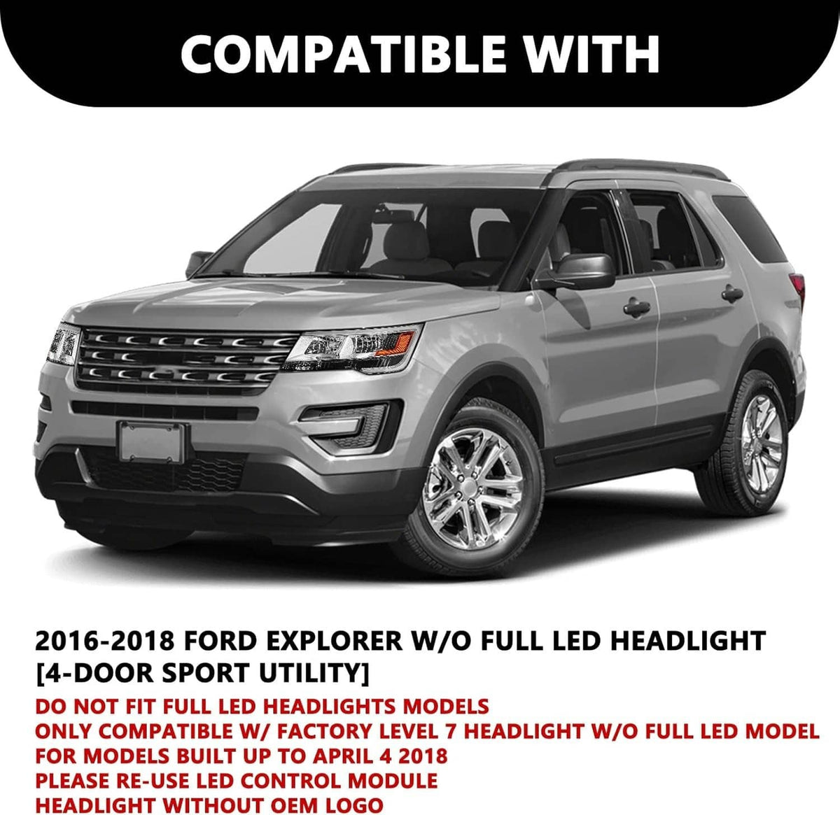Bethesda Industrial New Pair Headlights Assembly LH+RH For 2016-2019 Ford Explorer Chrome w/ LED DRL
