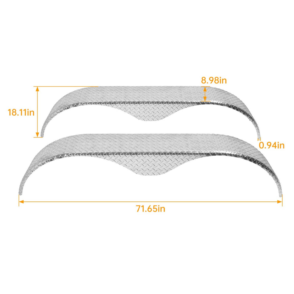 Bethesda Industrial Trailer Fenders 14" 15" 16" Tandem Teardrop Tread Plate Cargo 72" L 18" H 9" W